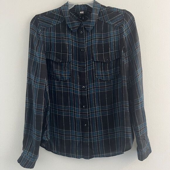 Anthropologie Tops - Anthropologie PAIGE Women T Shirt long sleeve Large viscose Button Down plaid